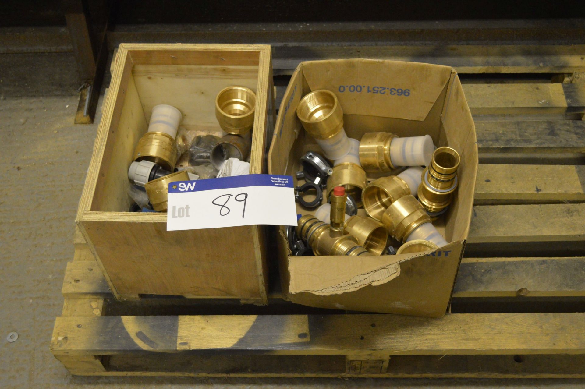 Brass Pipe Couplings and Equipment, in two boxes