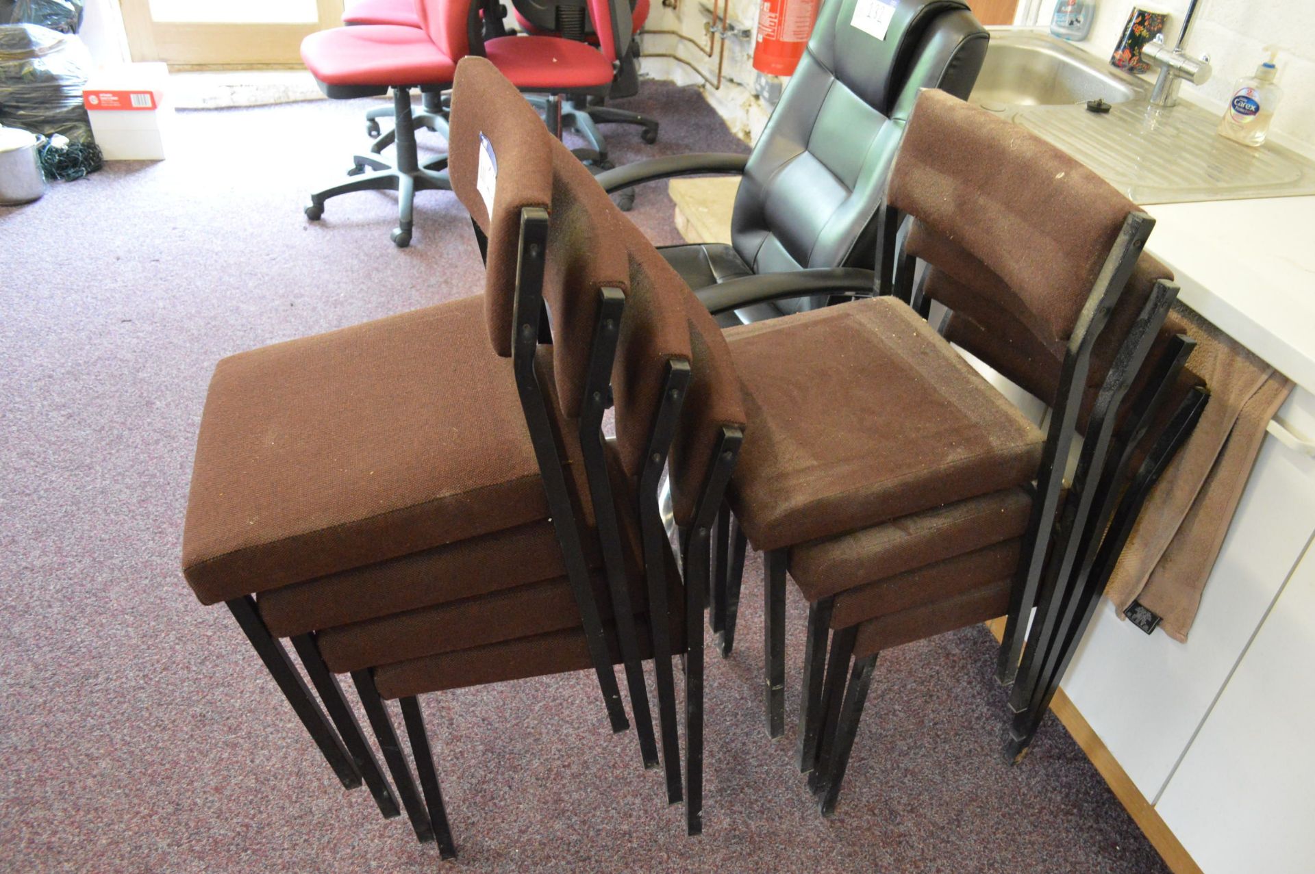 Eight Brown Fabric Upholstered Stand Chairs