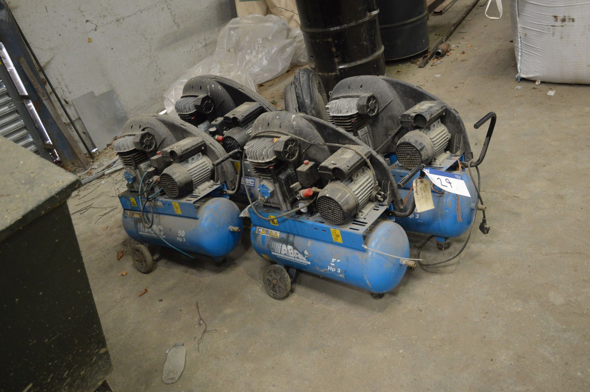 Four Horizontal Receiver Mounted Air Compressors (each understood to require attention) - Image 2 of 4