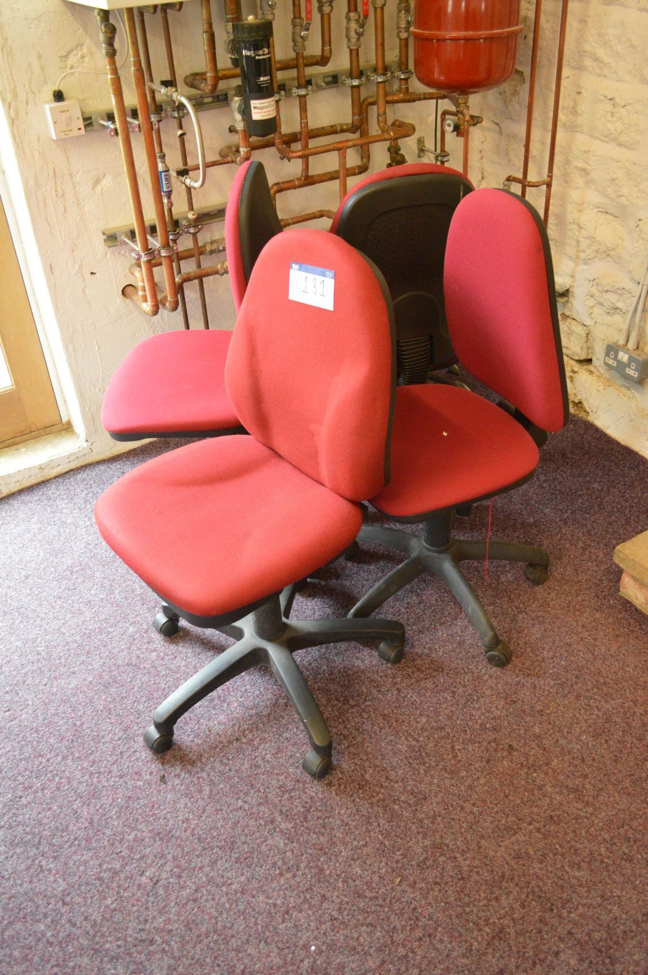 Four Red Fabric Upholstered Typist Chairs