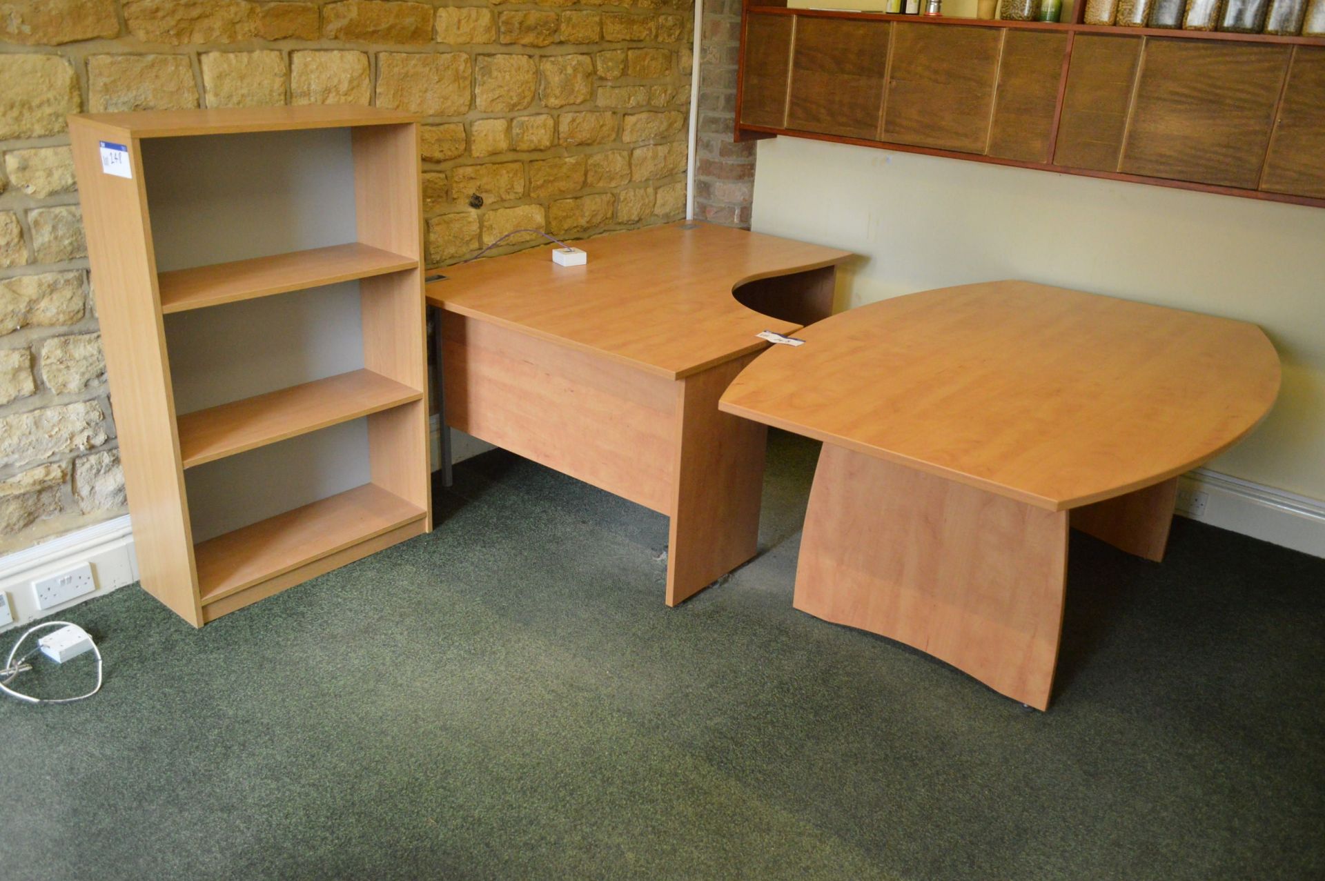 Curved Front Desk, Curved Side Meeting Table and Bookcase