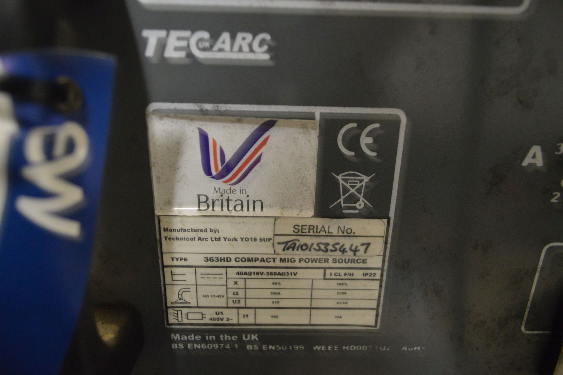 Tecarc T-MIG 363HD COMPACT MIG POWER SOURCE, serial no. TA101535447 - Image 3 of 3
