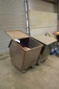 Two Closing Top Waste Bins, fitted fork lift channels