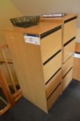 Two Veneered Wood Four Drawer Filing Cabinets