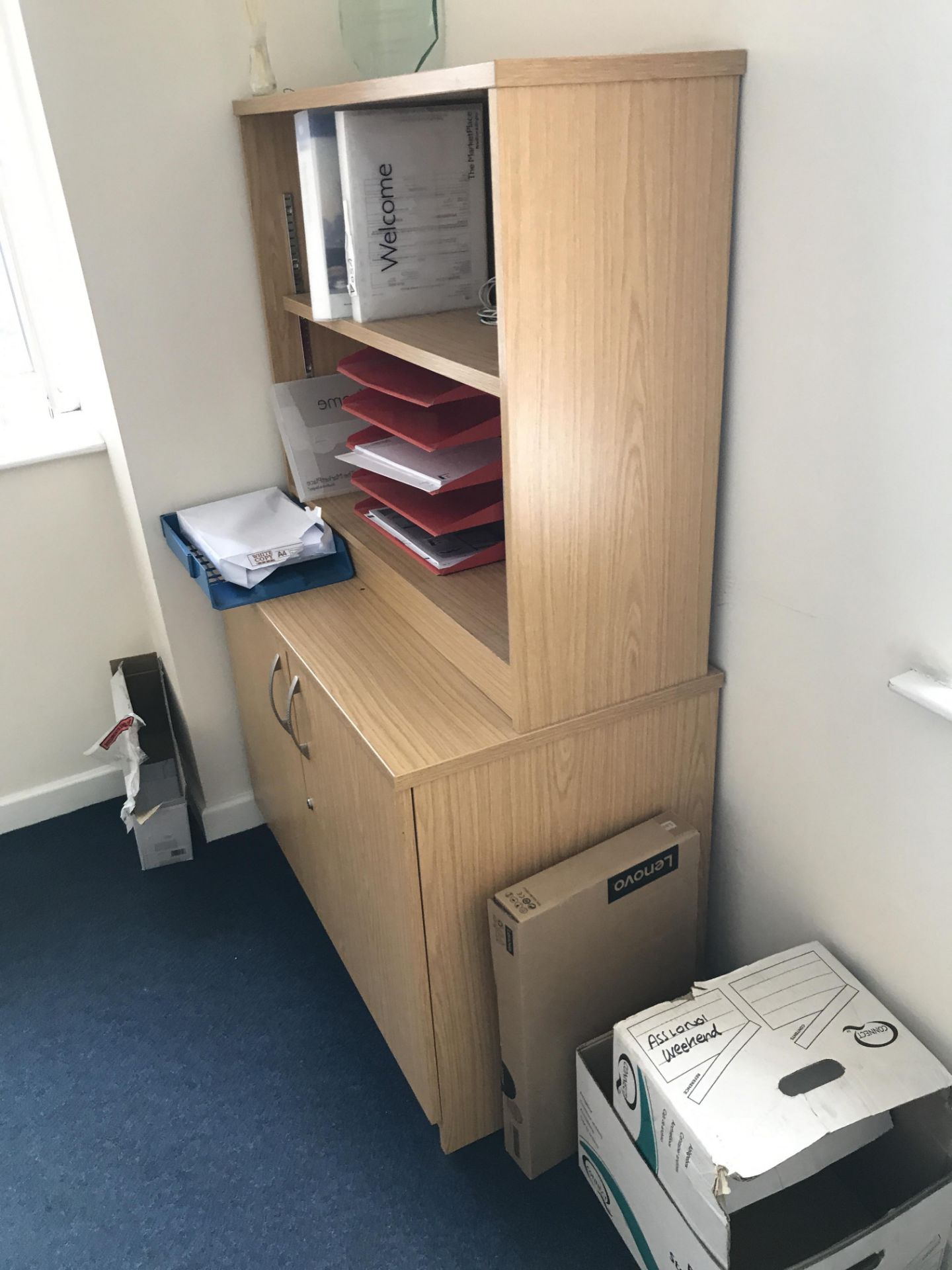 Contents of Office, including curved front cantilever framed desk, double door cabinet, four - Bild 3 aus 3