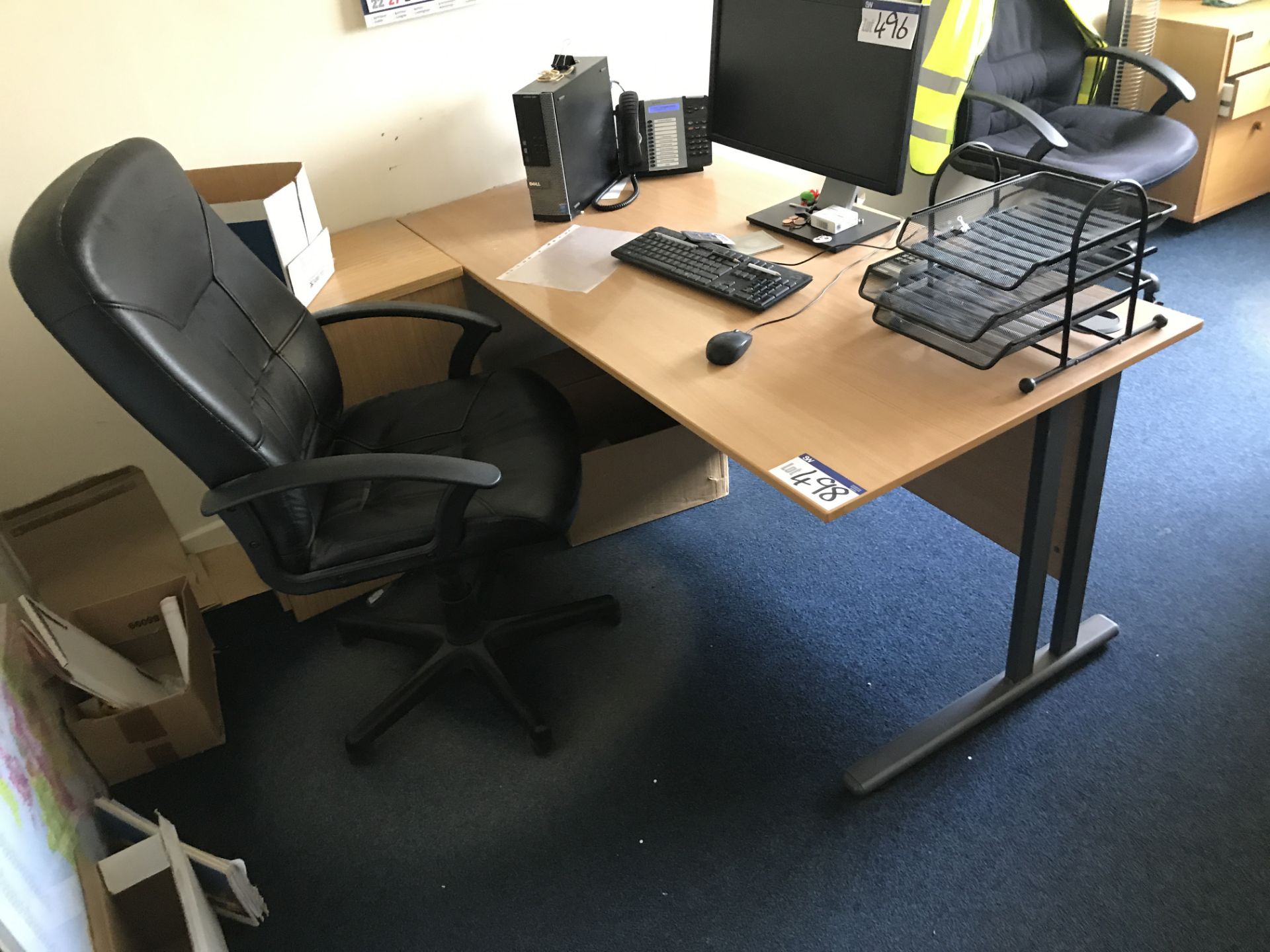 Contents of Office, including two cantilever framed desks, three desk pedestals, disk rack and three