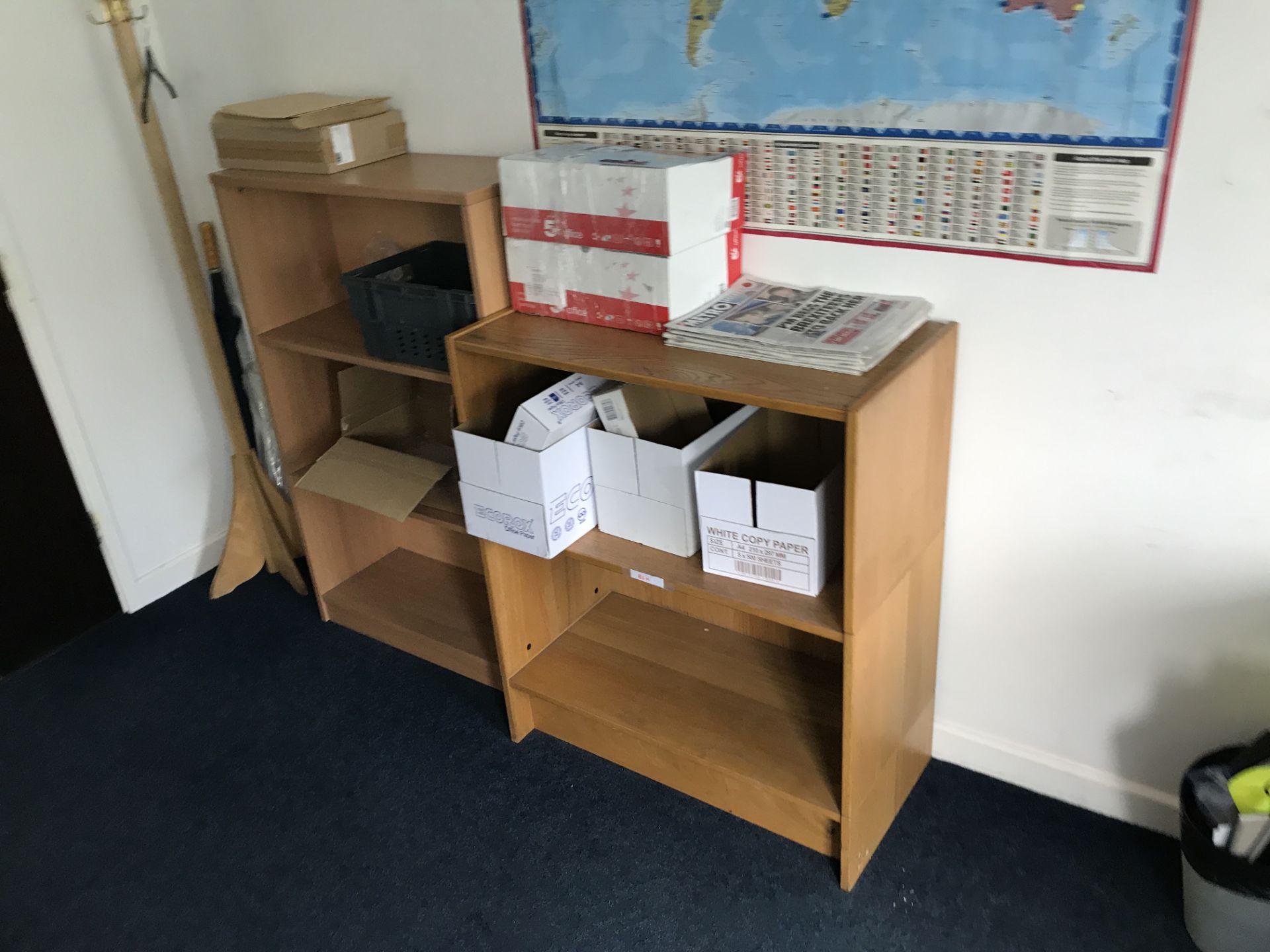 Contents of Office, including three curved front cantilever framed desks, four desk pedestals, two - Image 2 of 5