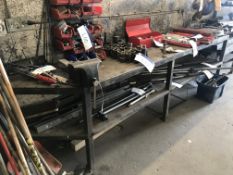 Two Tier Steel Bench, approx. 2.9m long x 600mm x 800mm, with 8in bench vice (lot located at