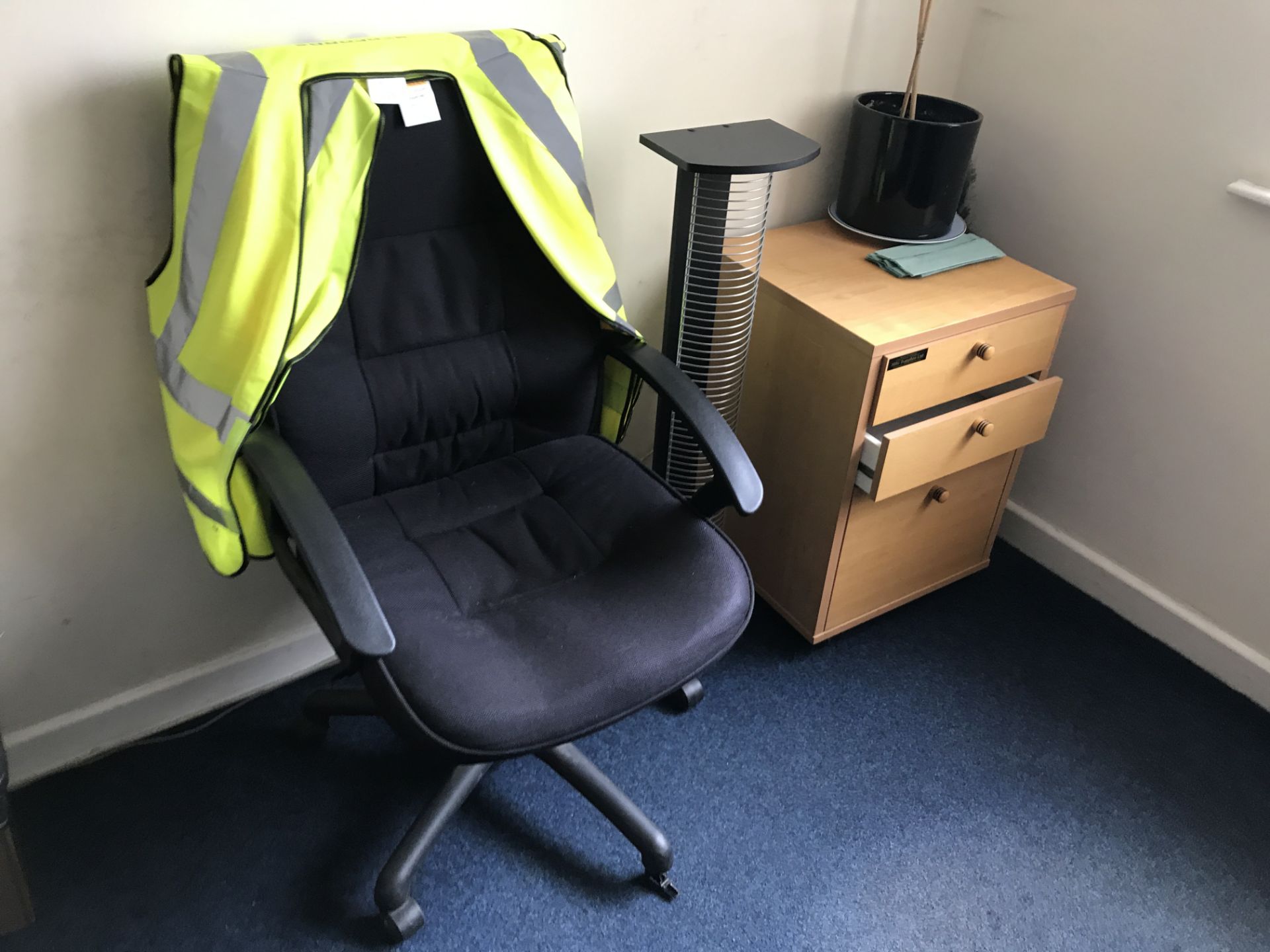 Contents of Office, including two cantilever framed desks, three desk pedestals, disk rack and three - Image 3 of 3