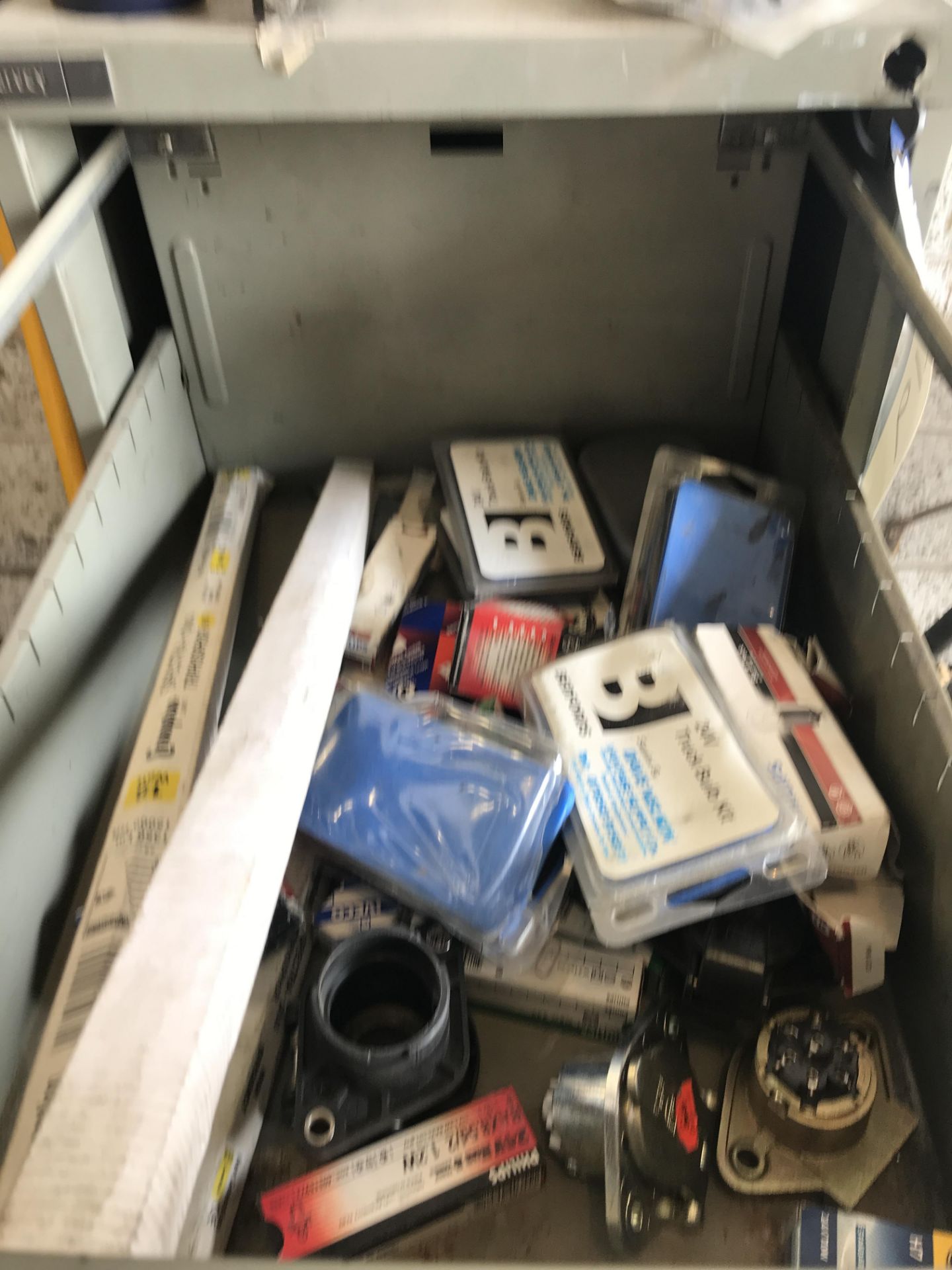 Four Drawer Steel Filing Cabinet, with contents including bulbs and electrical accessories (lot - Image 4 of 4