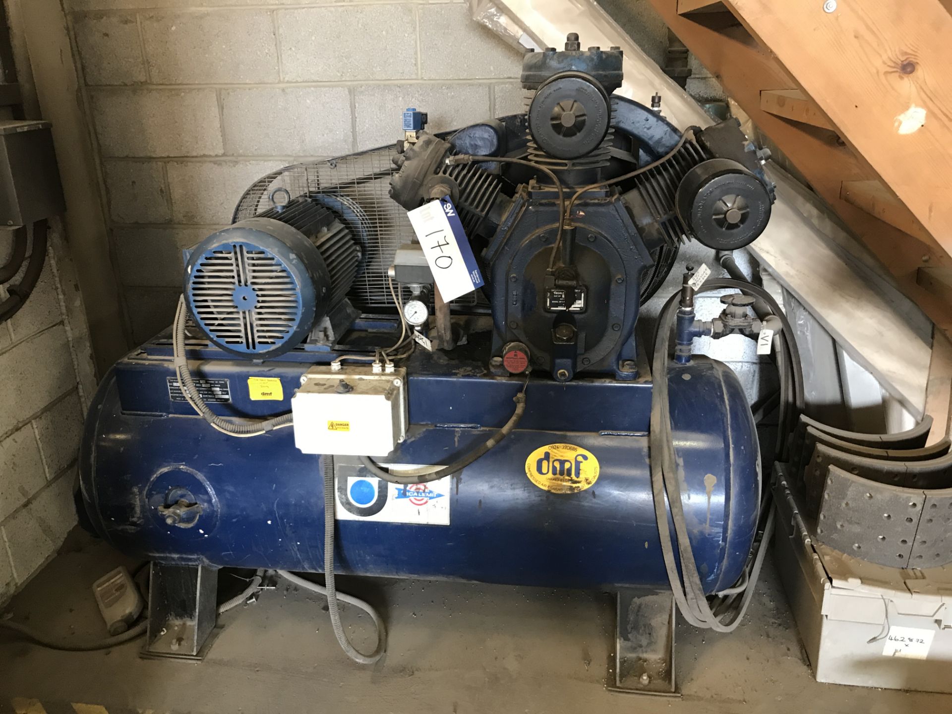 Tecalemit 1809 Receiver Mounted Air Compressor, serial no. 279237, set working pressure 200lbs/ sq