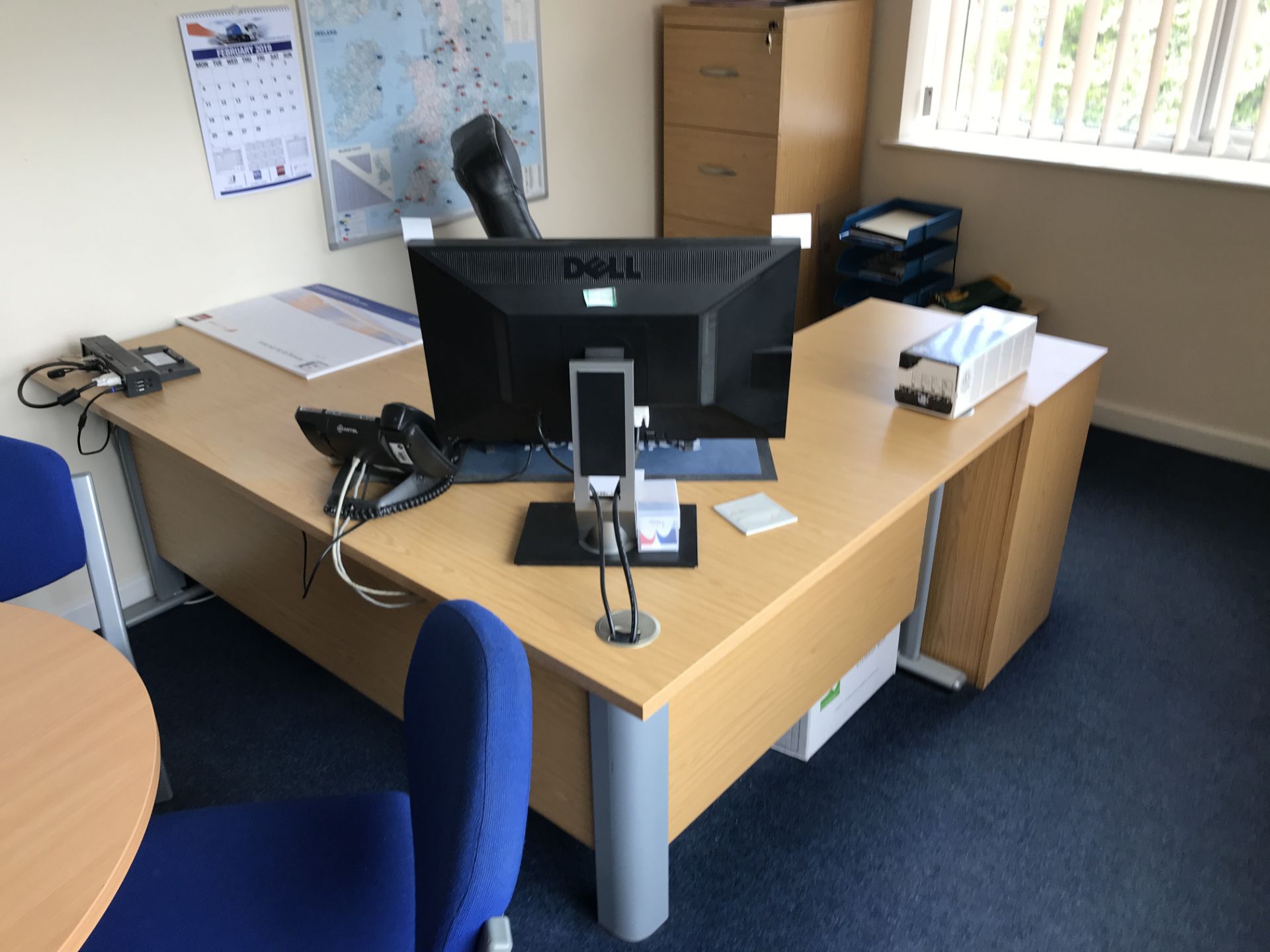 Contents of Office, including curved front cantilever framed desk, double door cabinet, four - Image 2 of 3