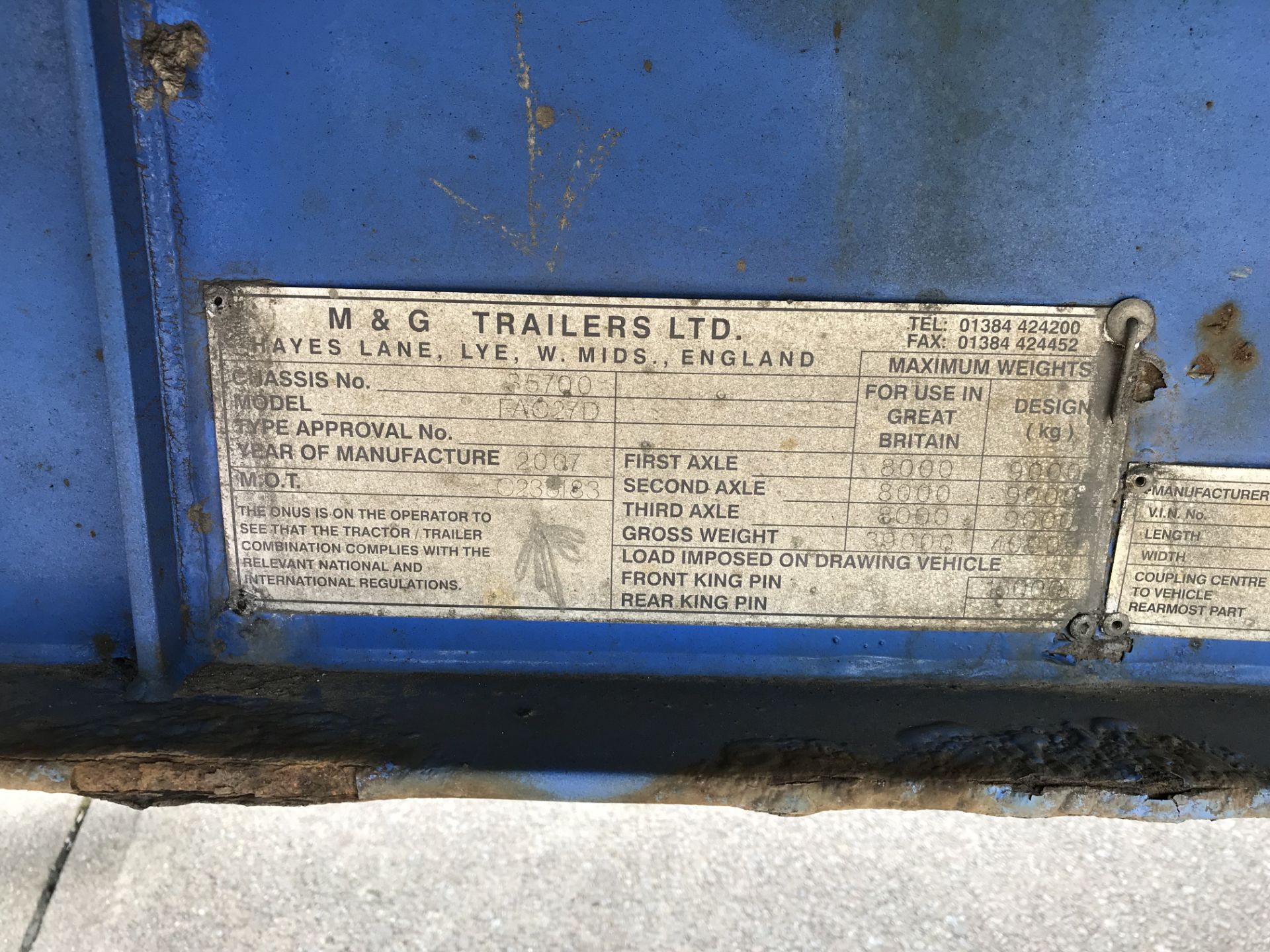 M & G Trailers 13.6m Tri-Axle Curtainside Single Deck Semi-Trailer, chassis no. 35700, ID no. - Image 6 of 6