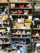 Contents to One Bay of Shelving, including light fittings, brake pads, fixings, shock absorbers,
