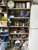 Contents to One Bay of Shelving, including hand cleanser, lubricants, various fittings, etc.
