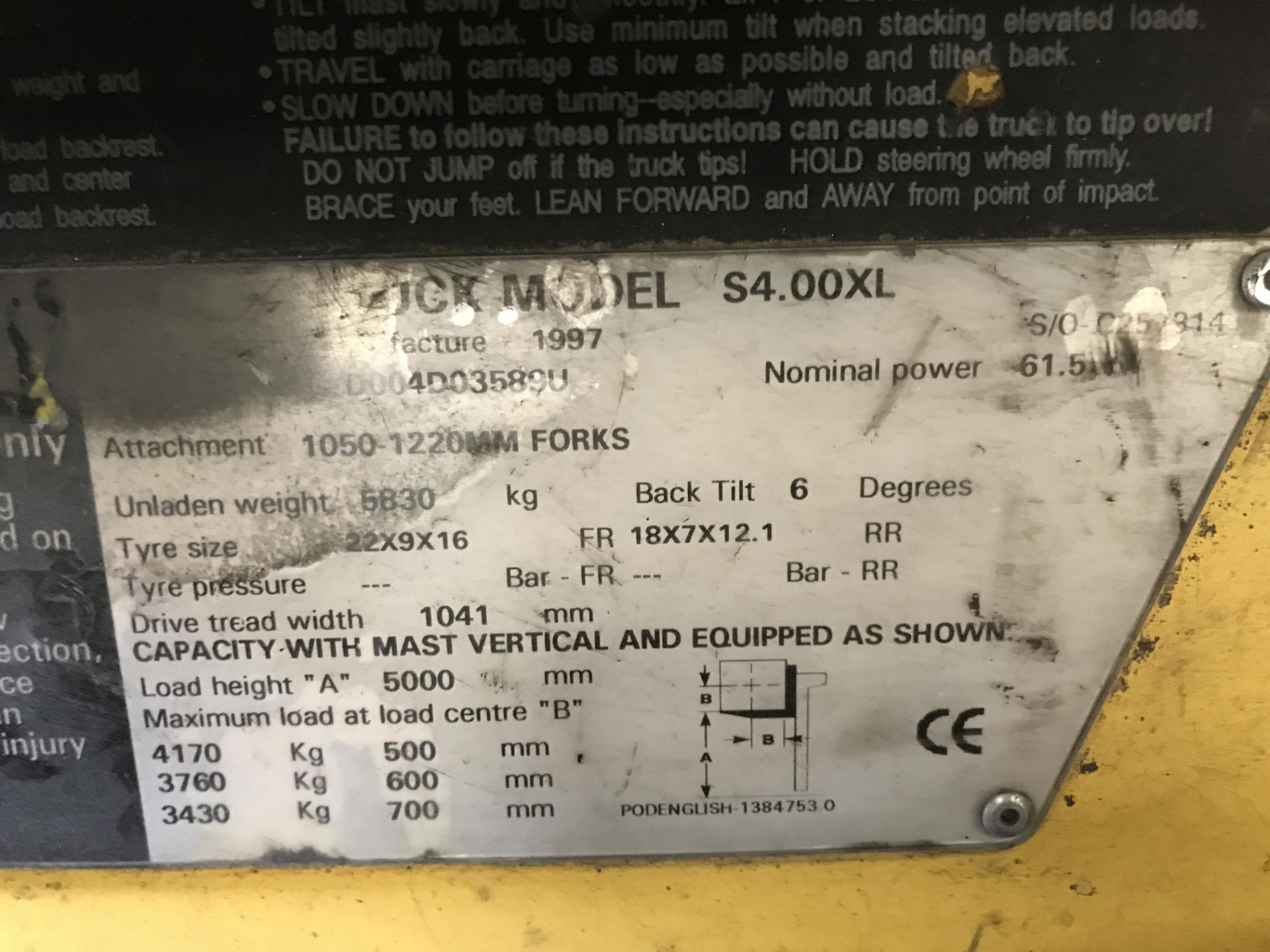 Hyster S4.00XL FL6 DIESEL FORK LIFT TRUCK, serial no. D004D03589U, year of manufacture 1997, - Image 7 of 9