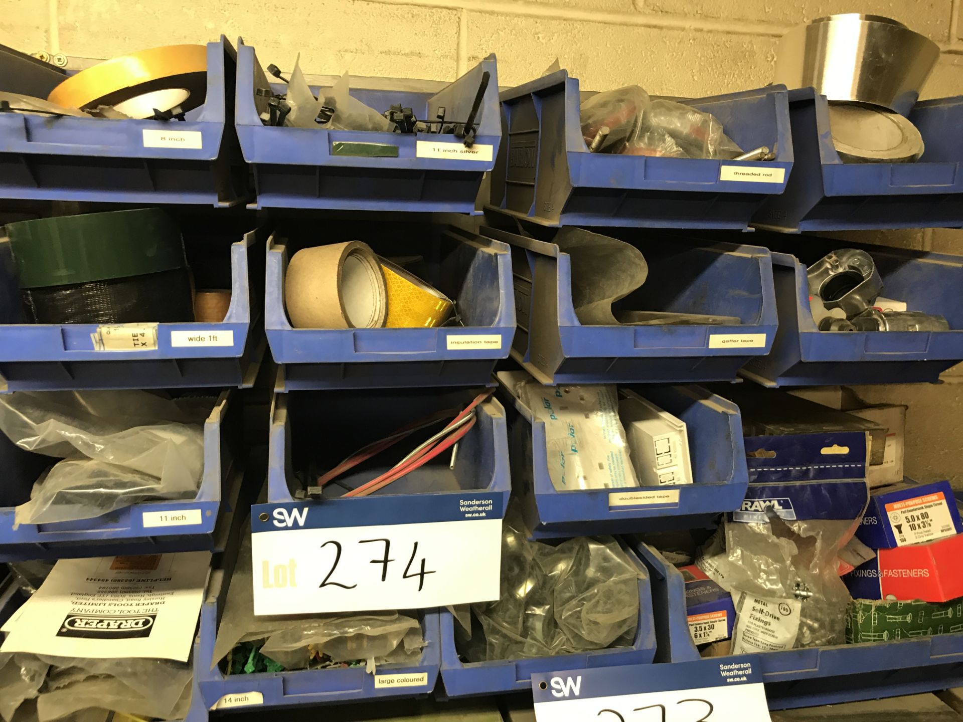 Assorted Lin Bins, with contents of screws, fixings, tape and cable ties (lot located at Bedfords - Bild 3 aus 3