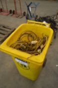 Plastic Wheelie Bin & Contents, comprising assorted cables