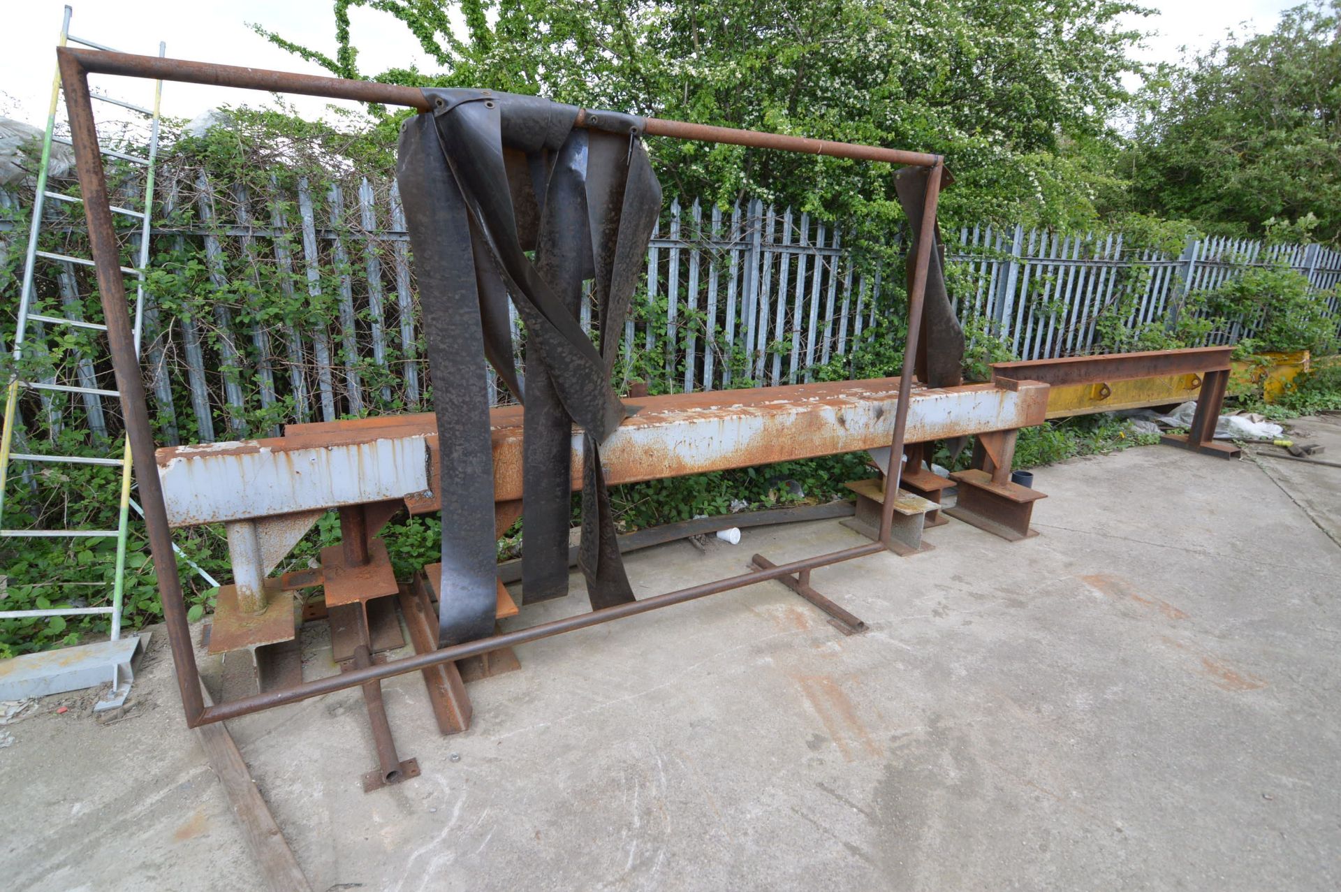 Four Fabricated Steel Trestles, with two v-stands and welding screen frame
