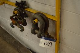 Four D-Shackles, with girder lifting clamp