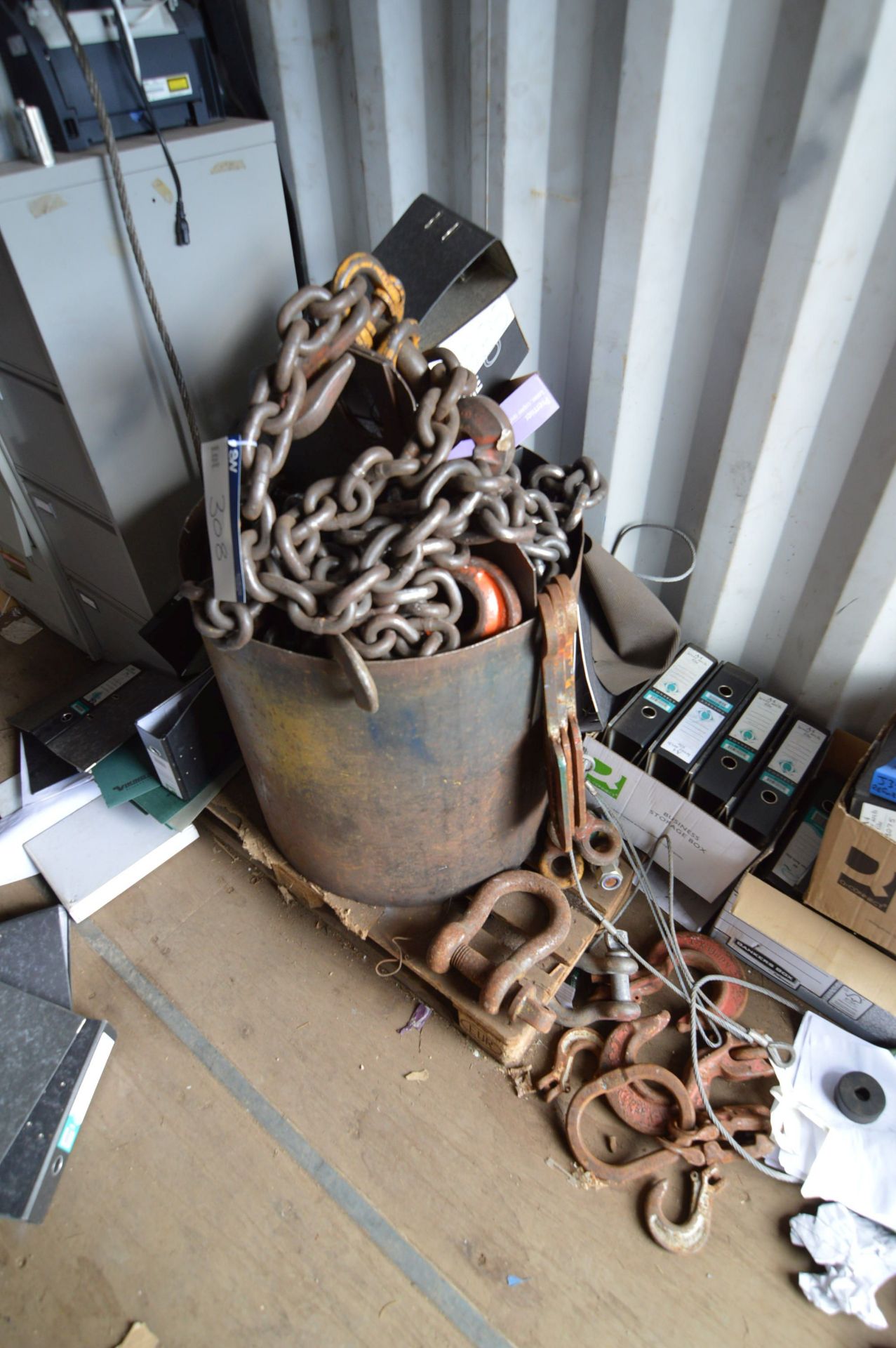 Quantity of Various Lifting Chains, Eye Bolts, Hooks etc. to steel bin