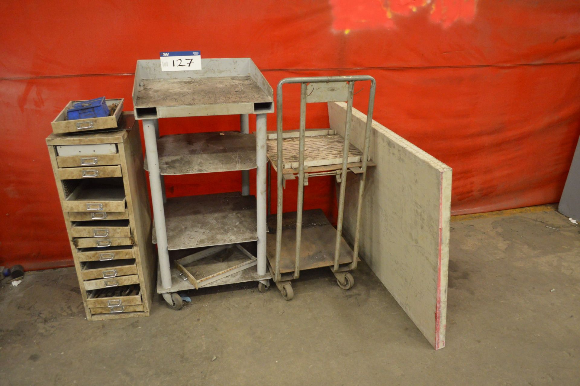 Two Trolleys, with multi-drawer cabinet