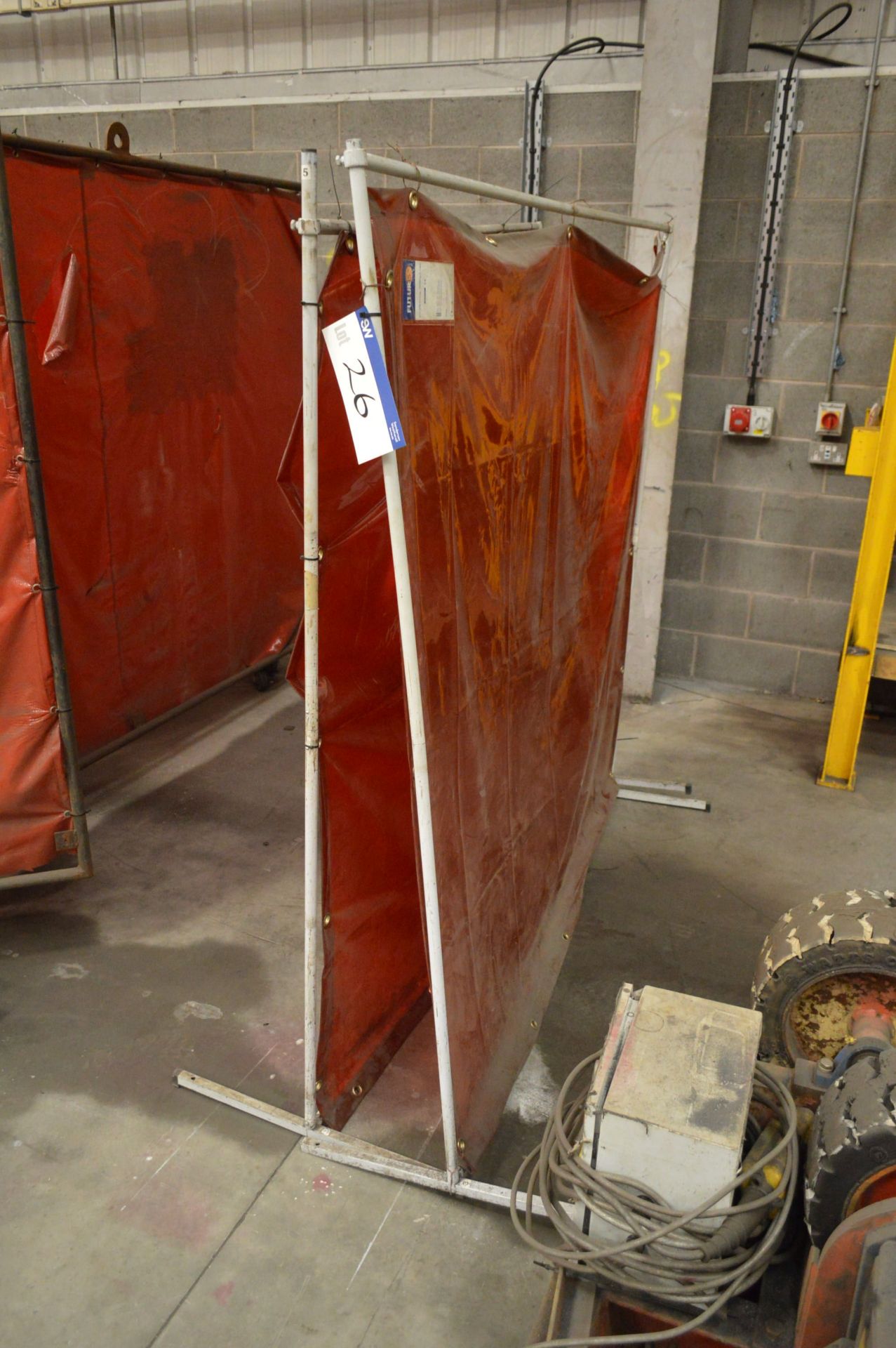 Two Tubular Steel Framed Welding Screens, each approx. 1.85m x 1.8m high