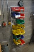 Plastic Stacking Bins, with louvred steel wall rack