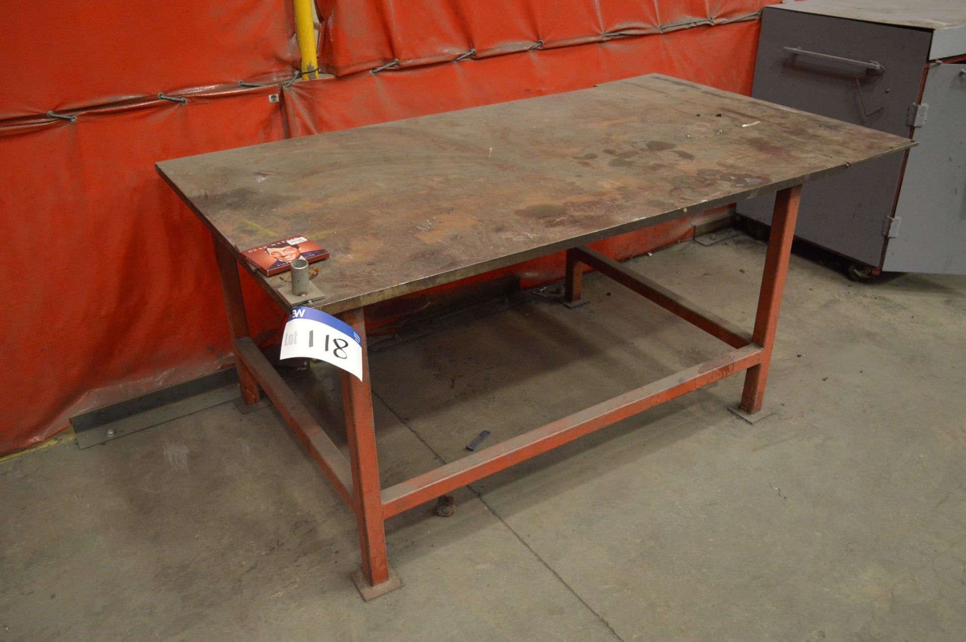 Fabricated Steel Bench, approx. 1.84m x 1.1m, with plate steel top