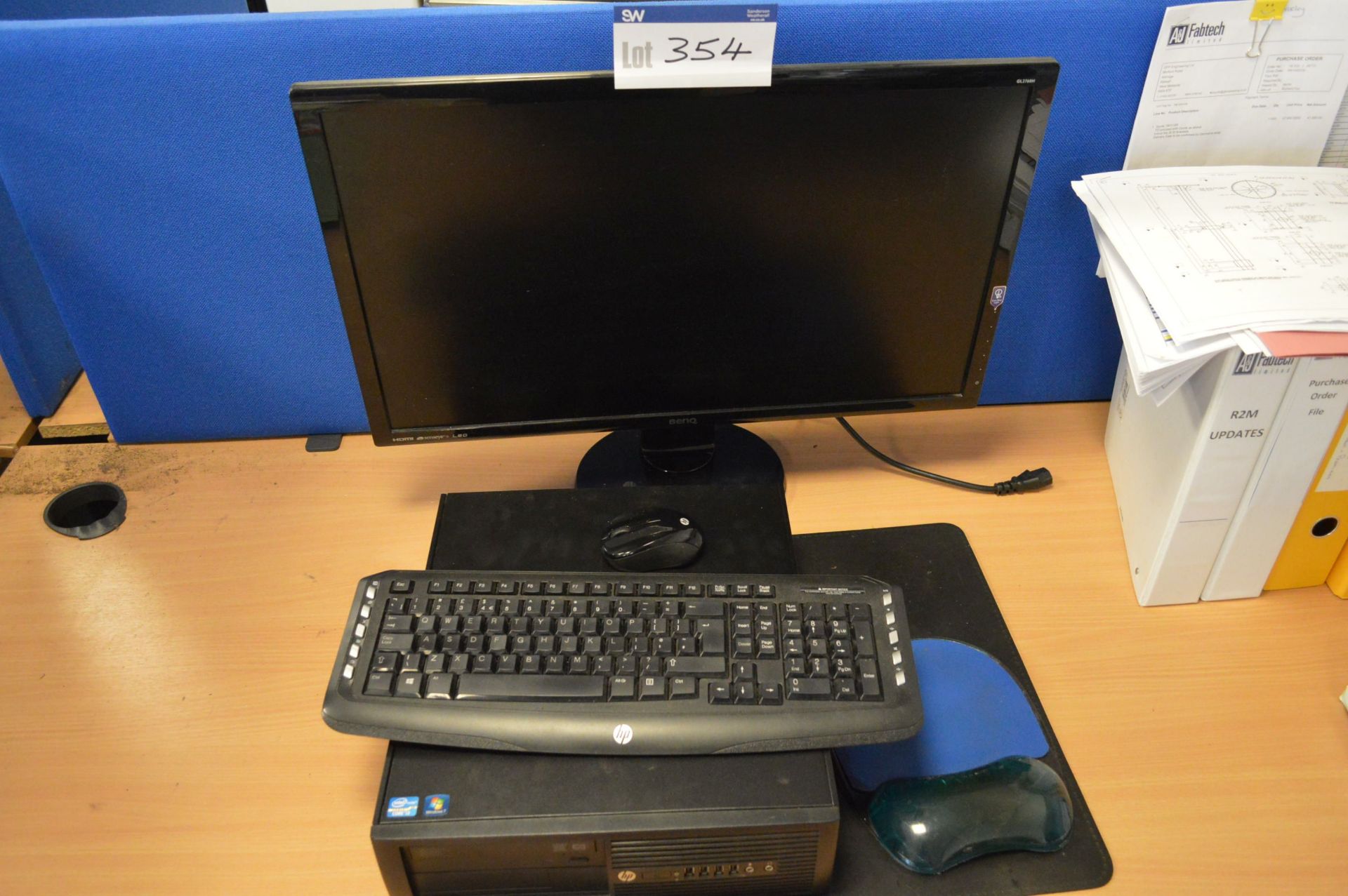 HP Intel Core i3 Desktop Personal Computer (hard disk removed), with Benq GL2760H monitor
