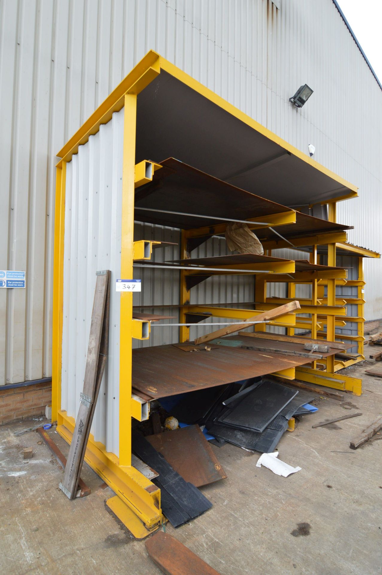 Fabricated Steel Five Tier Sheet Rack, 4m wide, with contents