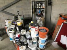 Assorted Paints & Oils, as set out on two pallets and in cabinet