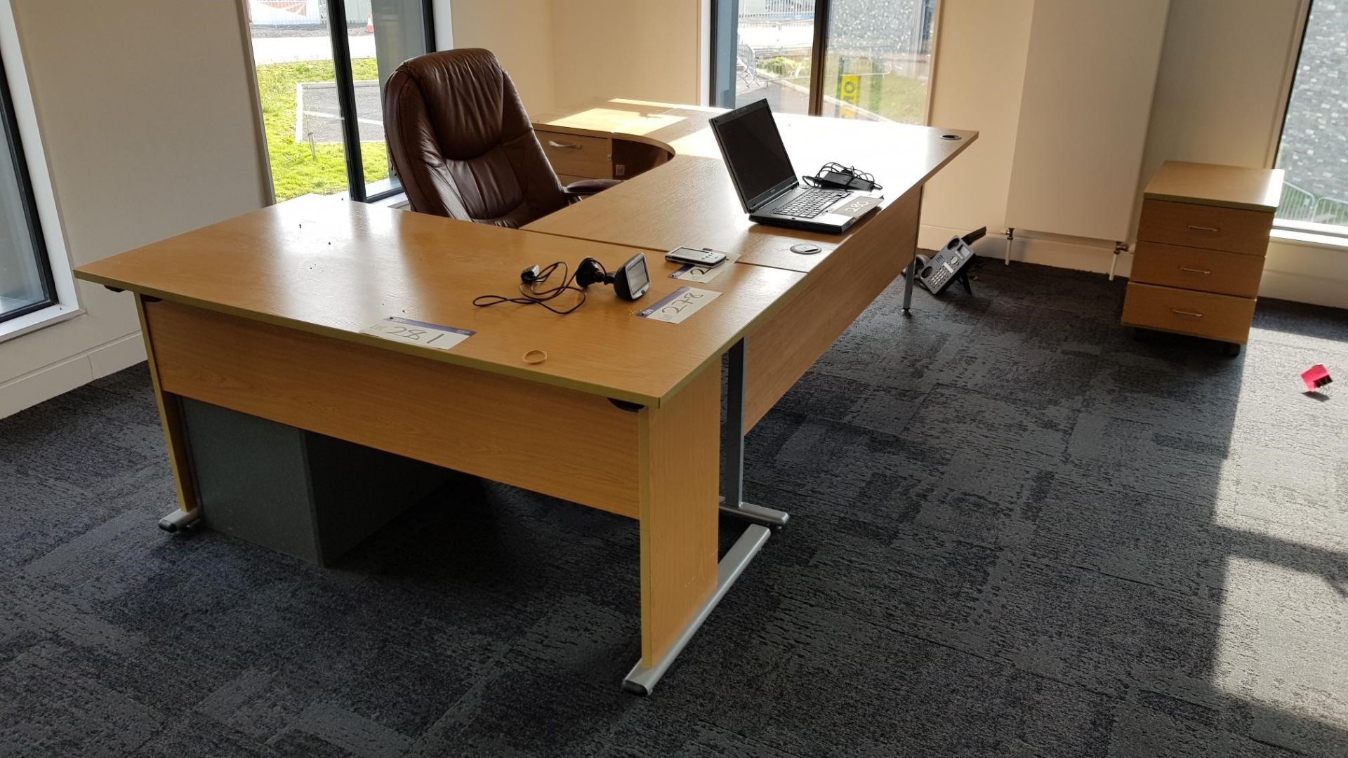 Curved Front Cantilever Framed Desk, Cantilever Framed Desk, Desk Pedestal, Leather Effect