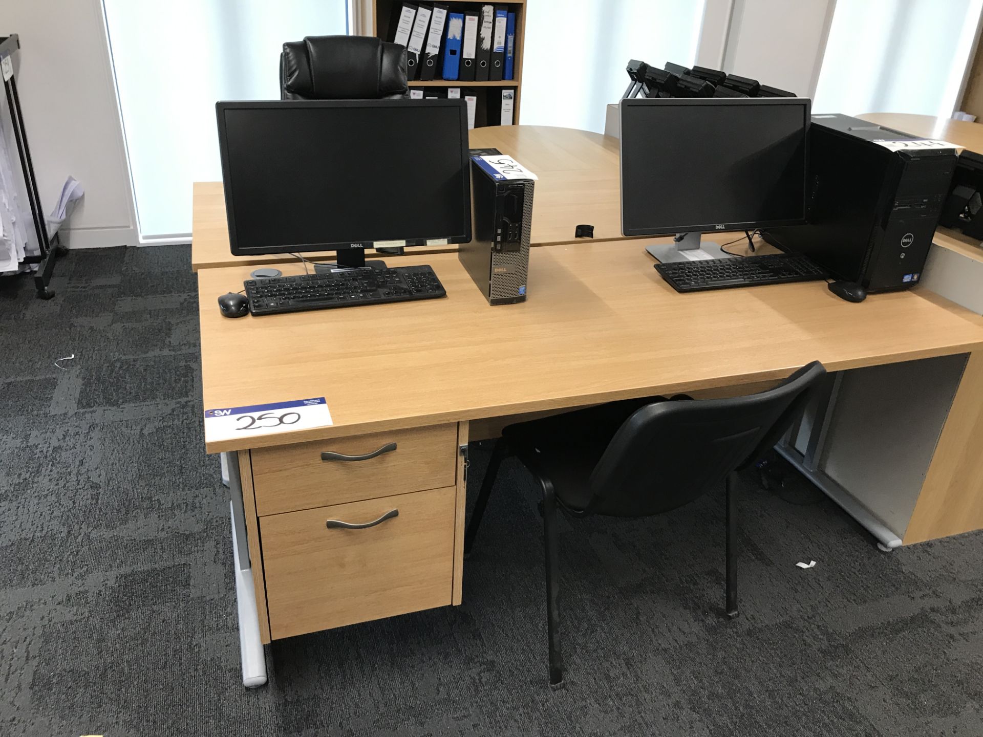 Two Cantilever Framed Desks, Side Table, Desk Pedestal & Two Assorted Chairs