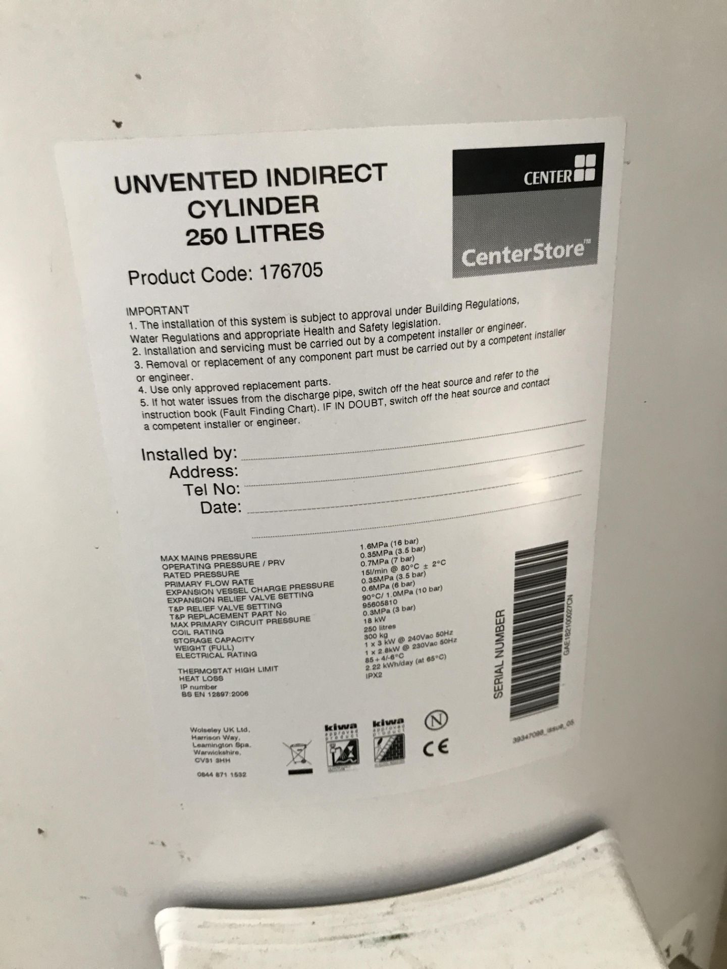 Center 176705 250L Un-Vented Indirect Cylinder - Image 2 of 2