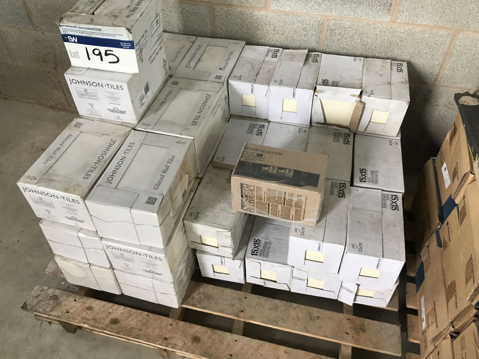 Quantity of 15 x 15 Ceramic Wall Tiles and Johnson Tiles Glazed Wall Tiles, as set out on pallet