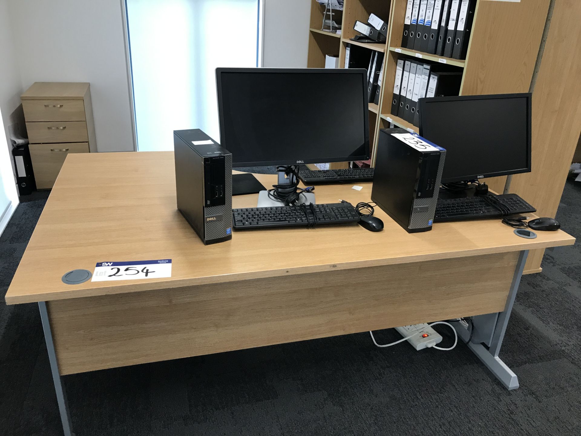 Curved Front Cantilever Framed Desk & Two Desk Pedestals