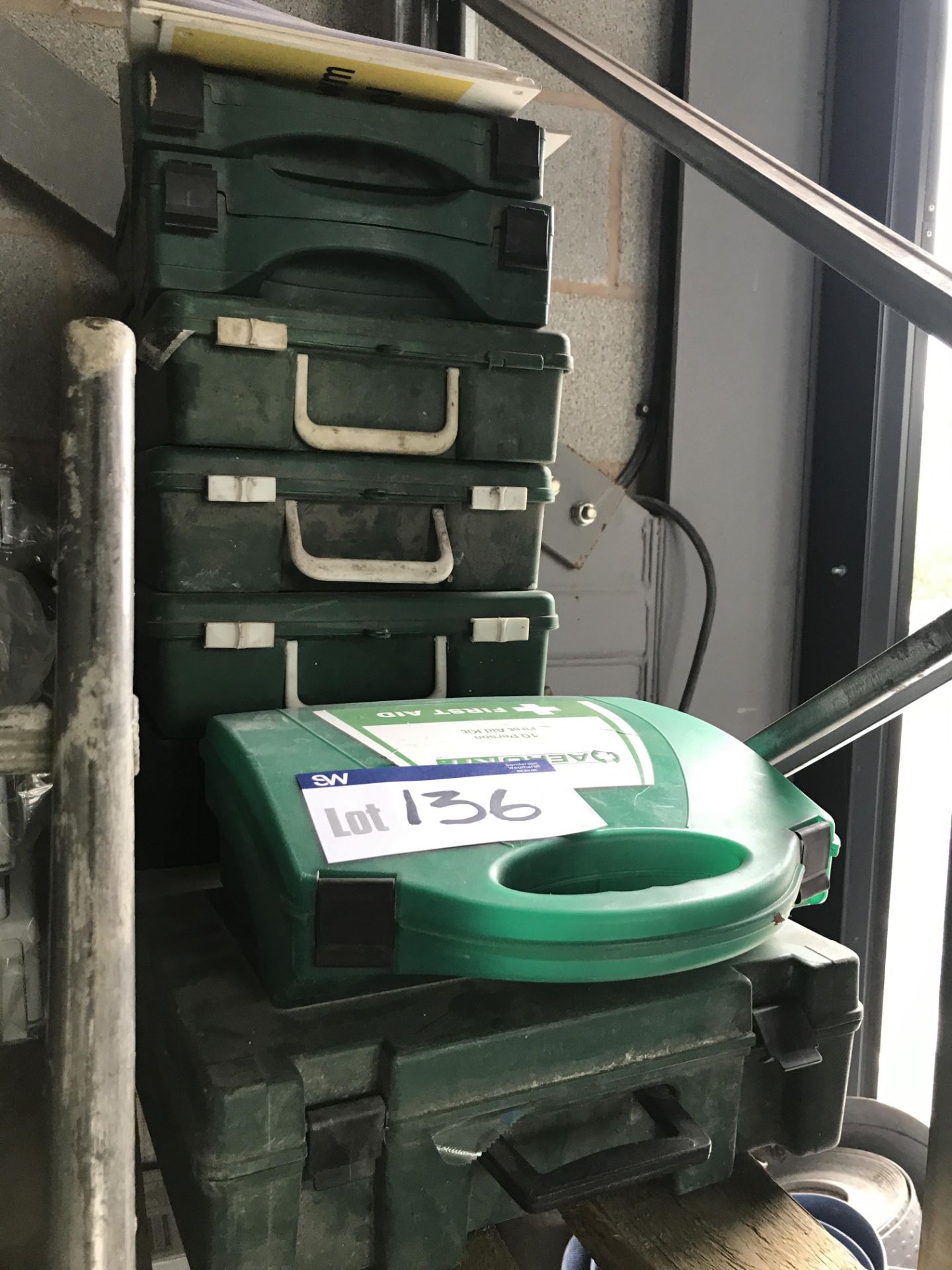 Assorted First Aid Boxes, as set out on one bay of rack