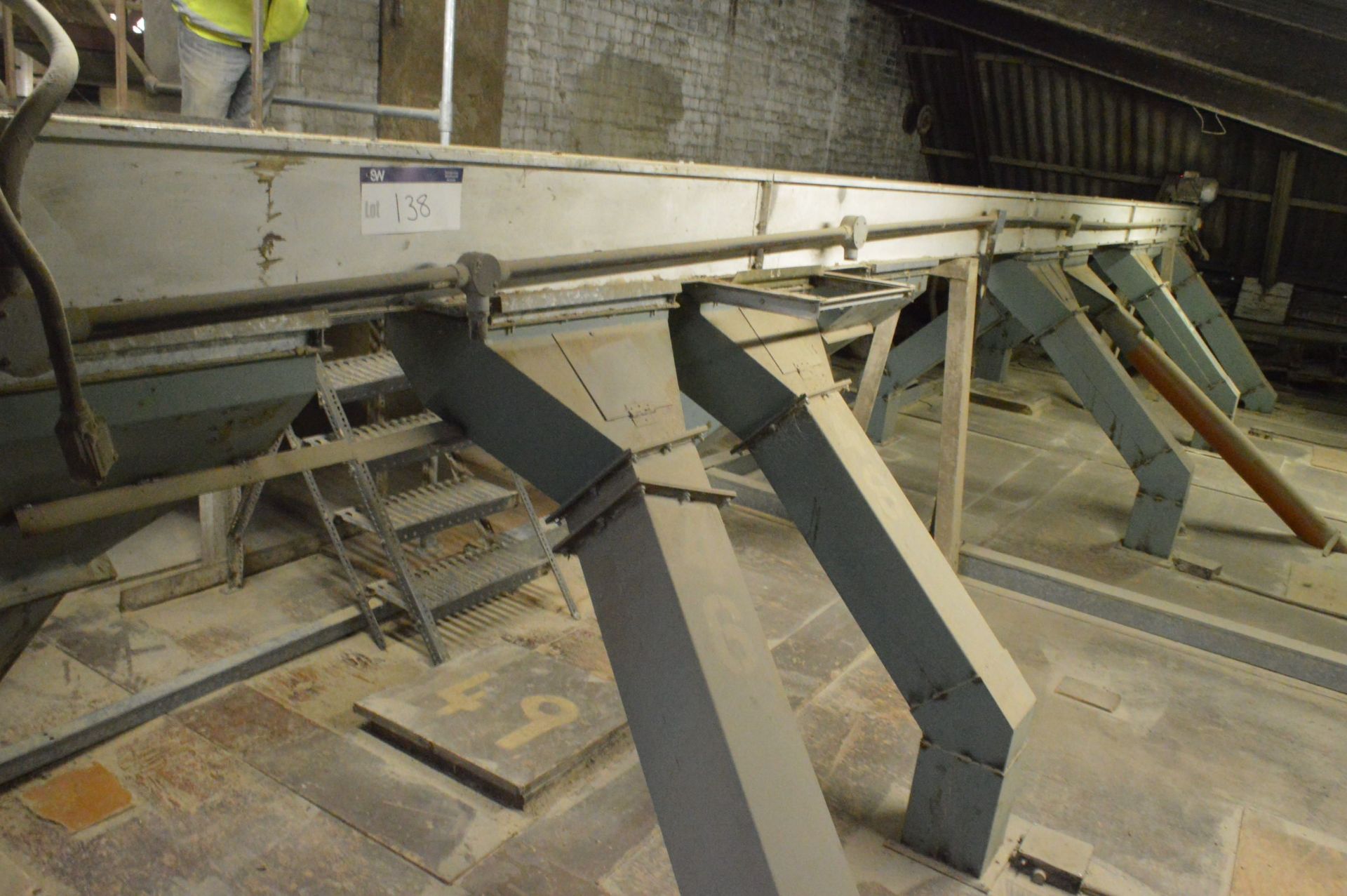 250mm Chain & Flight Conveyor, approx. 11.7m long, with nine discharge outlets and nine hand slides - Image 3 of 3