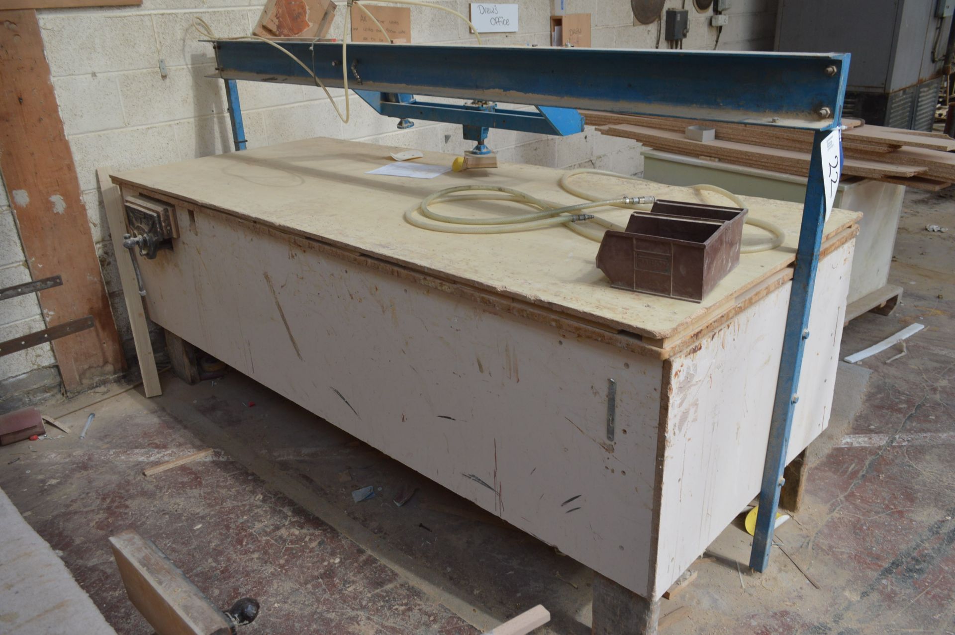 Timber Bench, fitted pneumatic clamping frame, 2.58m wide, with Record joiners vice - Image 2 of 3