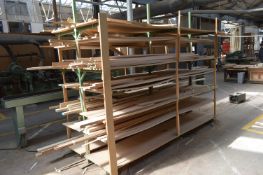 Double Sided Steel Framed Rack, approx. 3m long, with residual contents