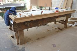 Double Sided Joiners Bench, fitted two joiners vices (no contents)