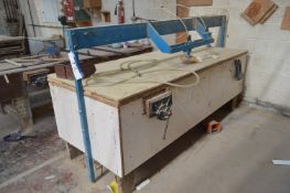Timber Bench, fitted pneumatic clamping frame, 2.58m wide, with Record joiners vice
