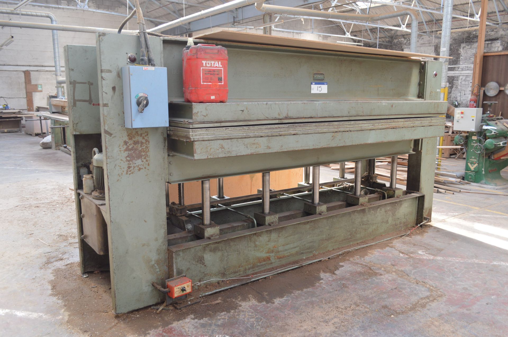 Interwood HEP 10ft x 5ft DAYLIGHT PRESS, serial no. 143, with electro-hydraulic power pack - vendors