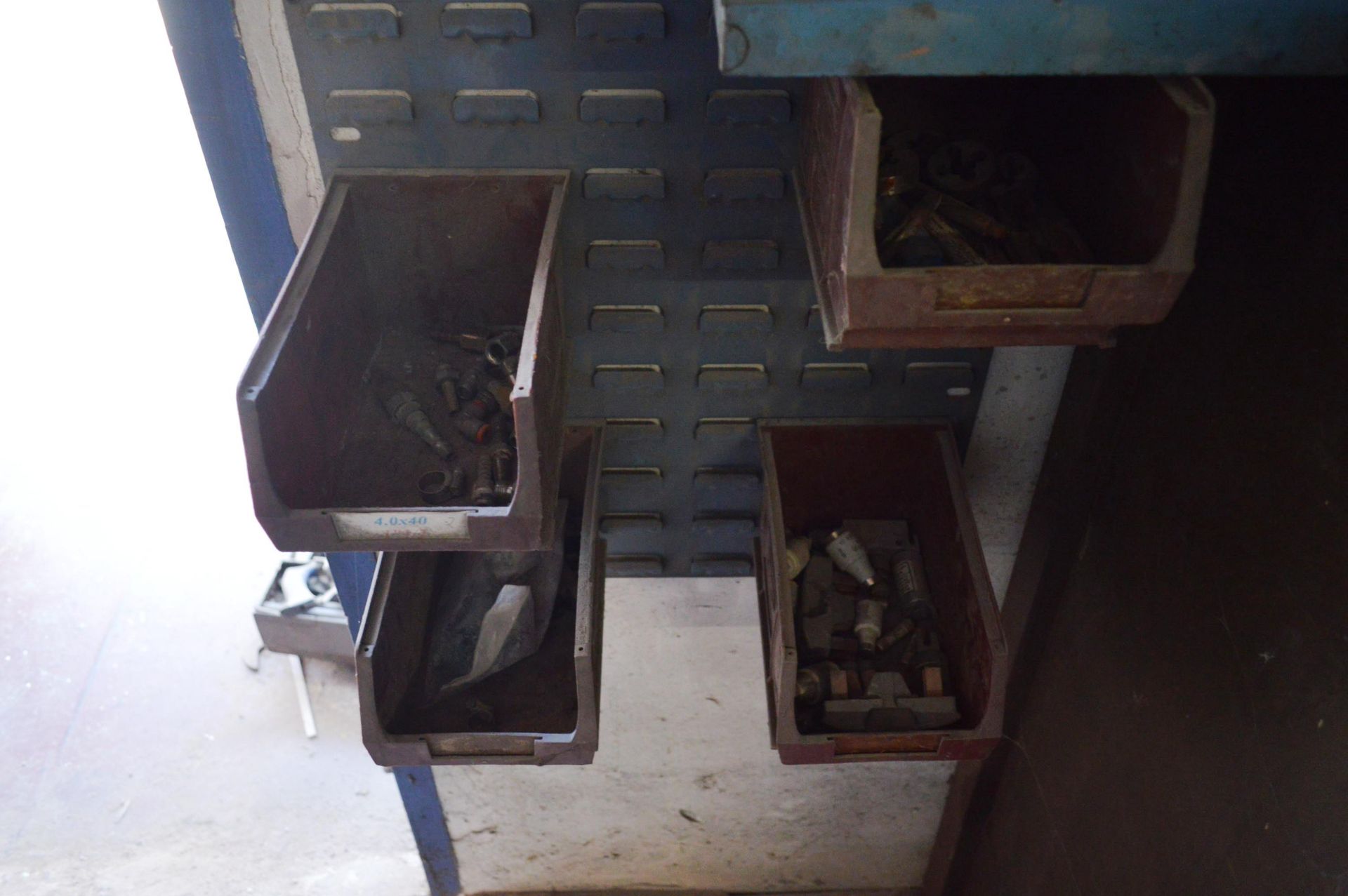 Plastic Stacking Bins, in louvred steel wall panel with contents - Image 2 of 3