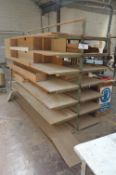 Double Sided Rack, approx. 3.1m long, with double door wood cupboard
