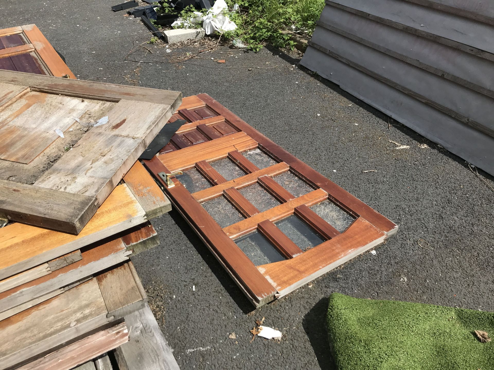 Assorted Wood Doors & Pallets, as set out in two stacks - Image 2 of 2