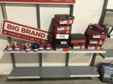 Assorted Sports Trainers (only one shoe in each box), as set out on shelving
