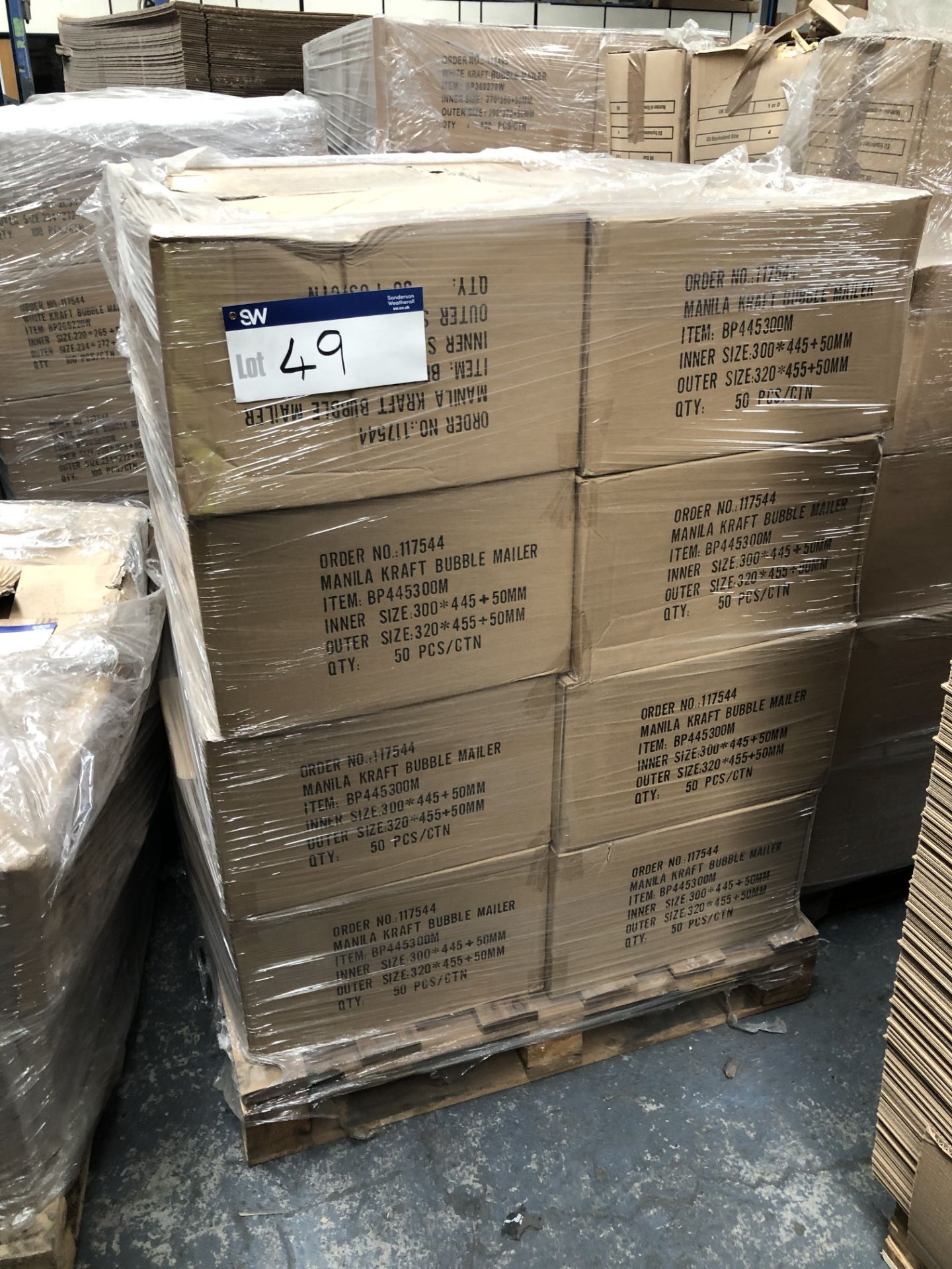 Pallet of Manila Kraft Bubble Mailer, box quantity