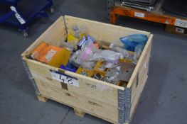 Timber Crate, with contents, including plastic sta